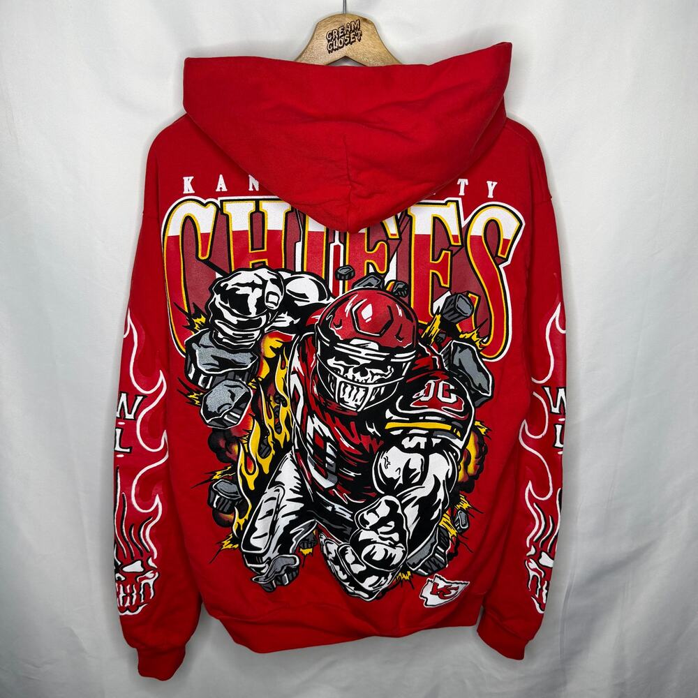 Warren Lotas WL Hammer NFL Kansas City Chiefs Flames Football Hoodie S